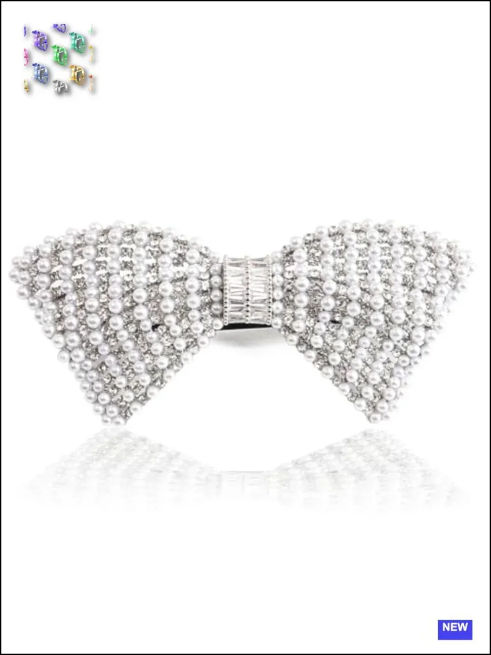 Vintage Pearl Rhinestone Bow Hair Barrette with Cubic Zirconias, Adjustable for